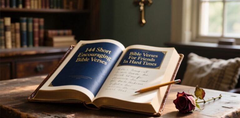 Collection of 144 short encouraging Bible verses for friends to provide comfort, hope, and strength during hard times.
