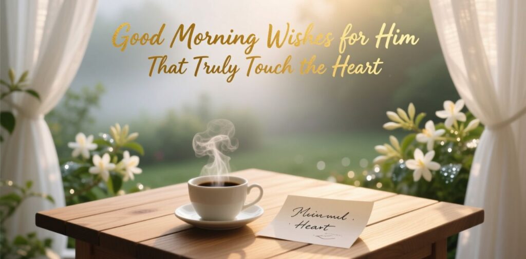 Beautiful morning scene with heartfelt and touching good morning wishes for him to start his day with love and positivity.