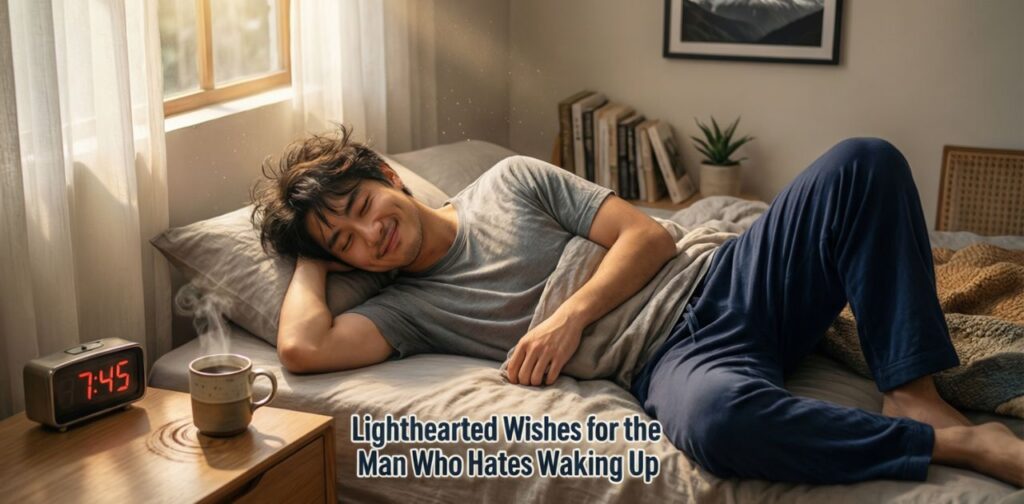 Lighthearted Wishes for the Man Who Hates Waking Up with love, laughter, and a cheerful morning prayer.
