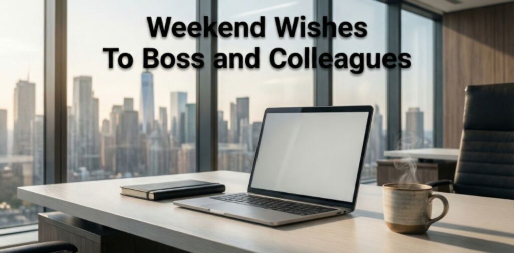 Weekend Wishes To Boss and Colleagues with Weekend Blessings And Prayers for positivity, respect, gratitude, and a peaceful weekend.