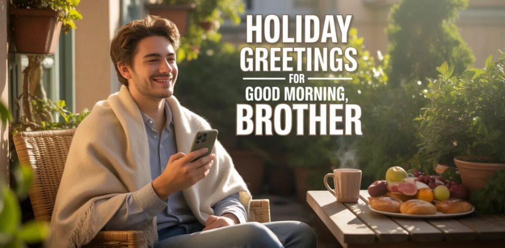 Brother enjoying festive morning moments, reflecting Holiday Greetings for Good Morning, Brother with warm Good morning brother messages and joyful vibes.