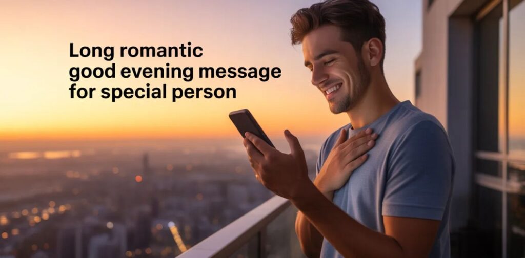 Long romantic good evening message for special person with a heartfelt good evening message to my love, expressing deep affection and love.