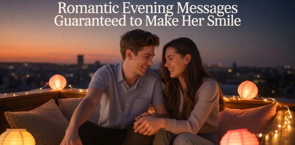 Romantic evening messages guaranteed to make her smile with love, warmth, and heartfelt good evening messages for her.
