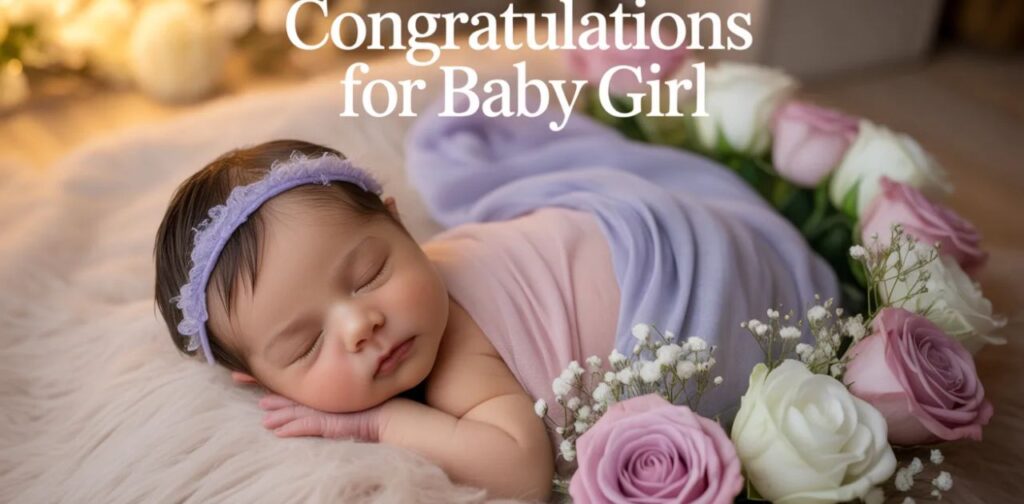 Congratulations for baby girl wishes to celebrate a newborn daughter’s arrival with love and happiness.