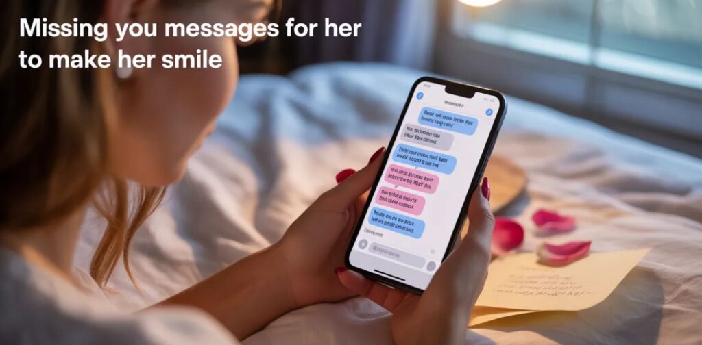 Missing you messages for her sweet and funny lines to make her smile.