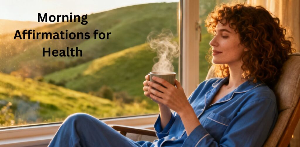 Morning Affirmations for Health with positive faith-based declarations supporting wellness, strength, healing, and a balanced healthy lifestyle.