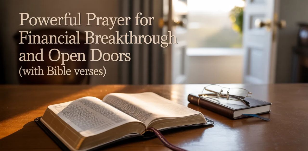Powerful prayer for financial breakthrough and open doors with Bible verses for financial provision and blessings