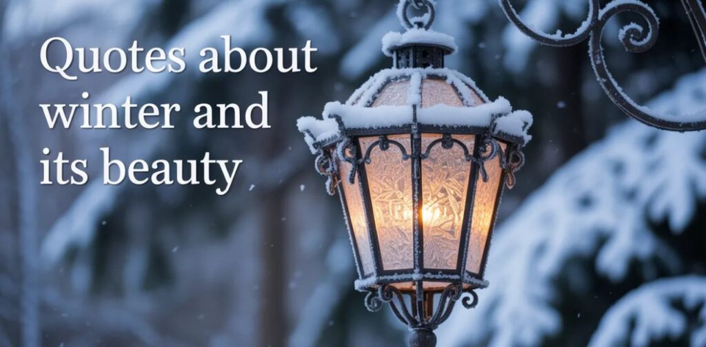 Winter quotes “Quotes About Winter And Its Beauty” showing calm winter season, snow, and cozy feelings.