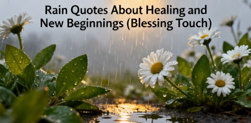 Rain quotes about healing and new beginnings with blessing touch during rainy day and emotional renewal moments