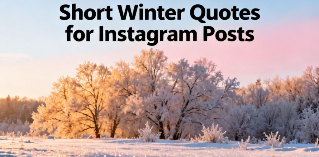 Winter quotes “Short Winter Quotes for Instagram Posts” with cozy winter vibes, snowfall, and seasonal Instagram caption theme.
