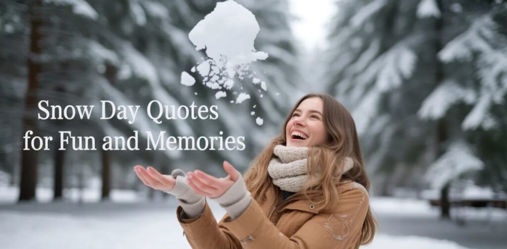 Snow Day Quotes For Fun And Memories winter quotes with playful snowy scenes, snowball fights, cozy winter vibes, and joyful snowfall memories.