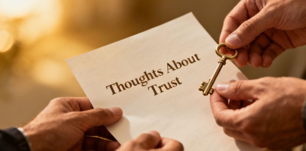 Thoughts About Trust focusing on emotional connection, healing broken trust, and building stronger relationship communication.