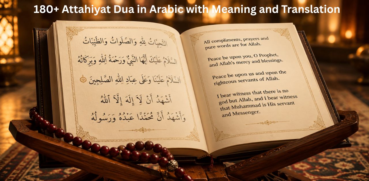 Attahiyat dua in Arabic with meaning, translation, and English recitation guide for Salah and Tashahhud.