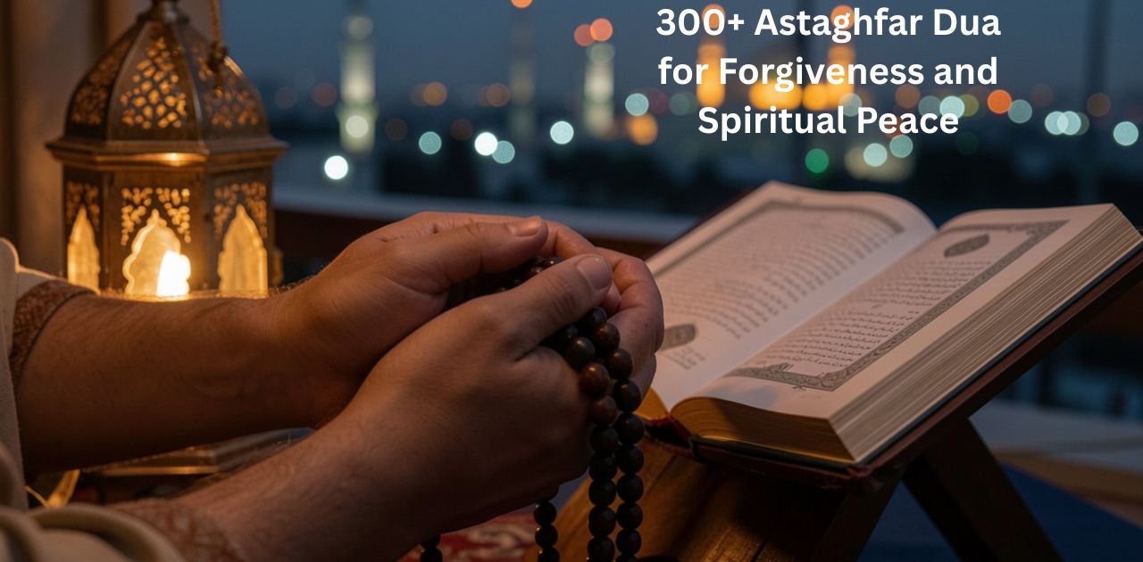 300+ Astaghfar dua for forgiveness and spiritual peace highlighting seeking forgiveness from Allah, mercy, and inner calm.