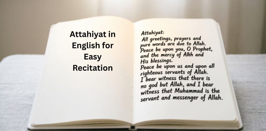 Attahiyat dua in English for easy recitation with meaning and translation for Salah and Tashahhud.