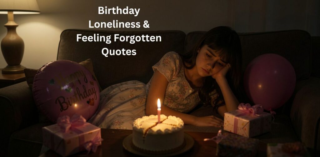 Birthday loneliness and feeling forgotten quotes, expressing emotional pain, silent sadness, and inner emptiness