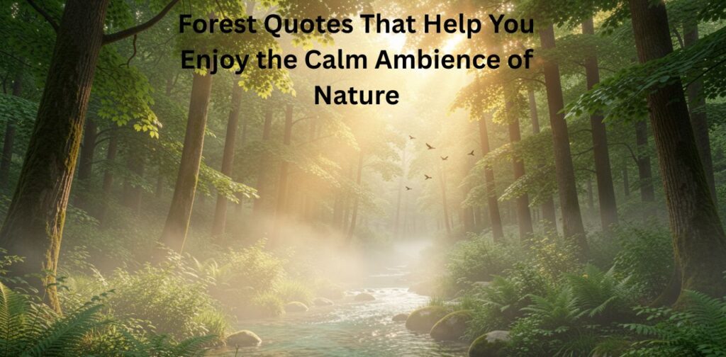 Forest quotes that help you enjoy calm ambience of nature with peaceful trees, green forest views, and relaxing atmosphere