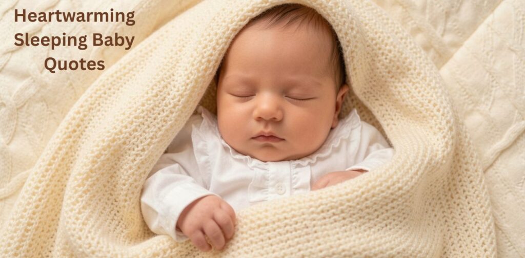 Heartwarming sleeping baby quotes showing baby innocence, peaceful slumber, and deep emotional bonding between parents and newborn.