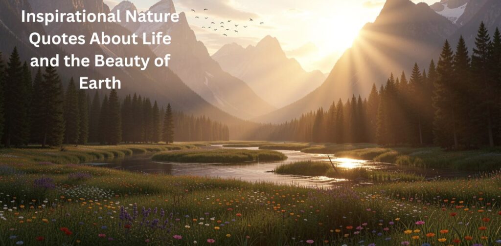 Inspirational nature quotes about life and the beauty of Earth with peaceful forests, green landscapes, and calming natural scenery