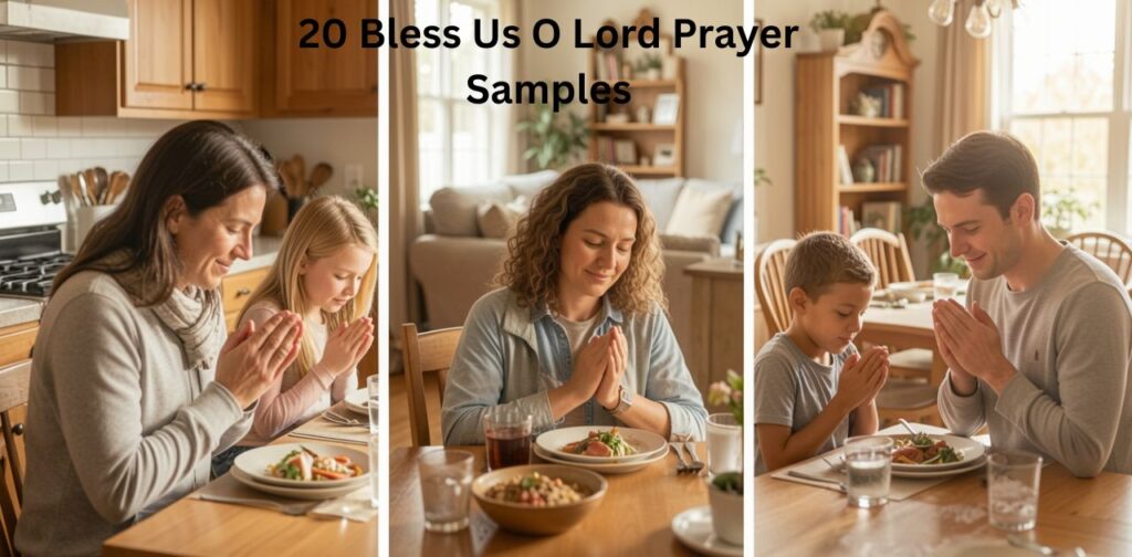 20 Bless Us O Lord Prayer Before Meals samples for daily meal prayer, gratitude, and Christian family blessings before eating food.