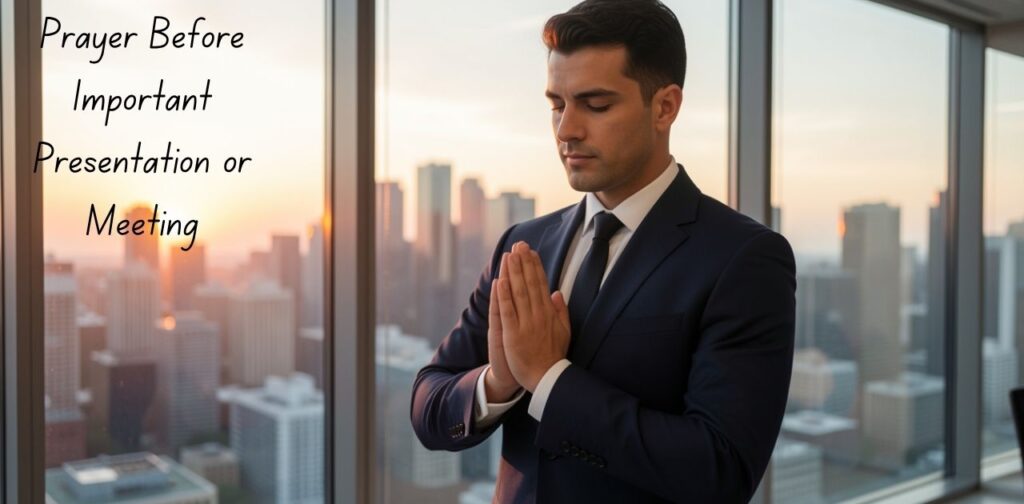 Prayer Before Important Presentation or Meeting Blessing prayers before starting work for confidence, focus, and clear communication at work.