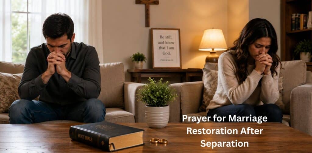 Prayer for marriage restoration after separation with husband and wife reuniting through faith.