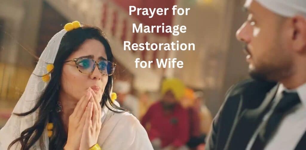 Prayer for marriage restoration for wife kneeling in prayer seeking God's healing and grace.