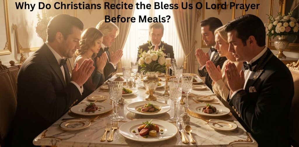 Explanation of Bless Us O Lord Prayer Before Meals as a Christian prayer before meals expressing gratitude and thanksgiving.