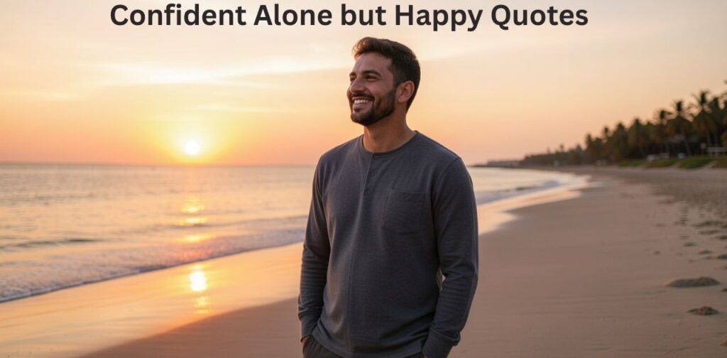 Confident Alone but Happy Quotes with a person standing alone confidently in nature, symbolizing strength and independence.