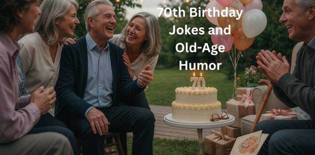 Funny 70th birthday quotes featuring 70th birthday jokes and light-hearted old-age humor.