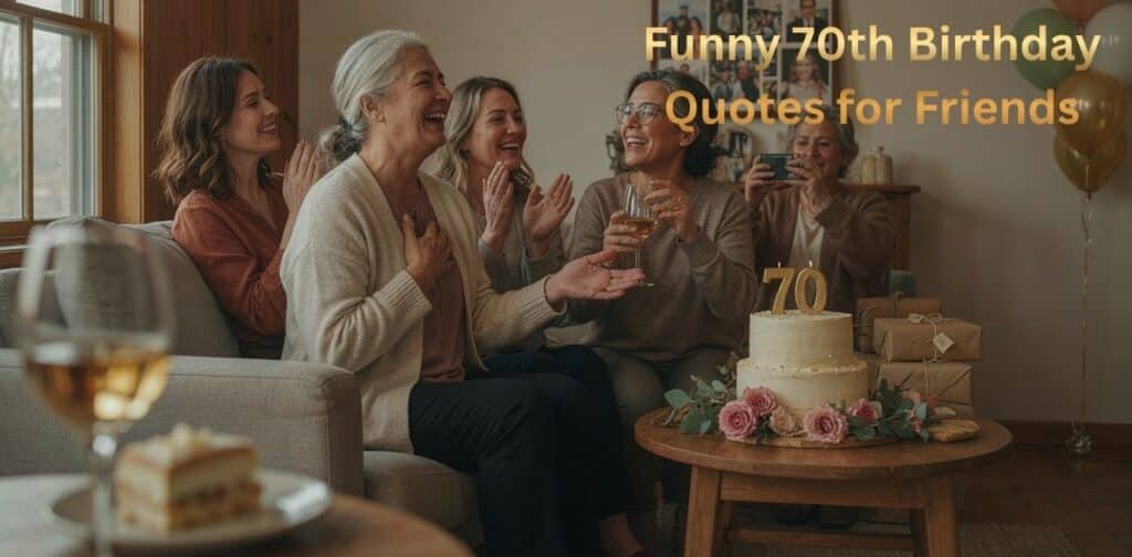Funny 70th birthday quotes for friends with playful birthday wishes and humorous messages.