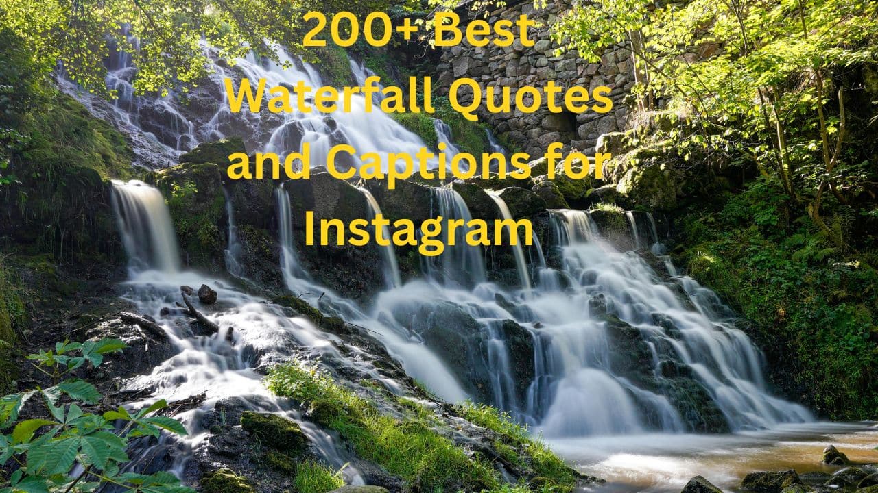 Beautiful waterfall in lush green nature for waterfall quotes and Instagram captions.